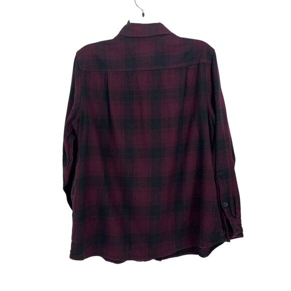 Tilley Womens Long-Sleeve Plaid Button-Up Shirt SZ L Cotton Blend BurgundY Black - Picture 10 of 11